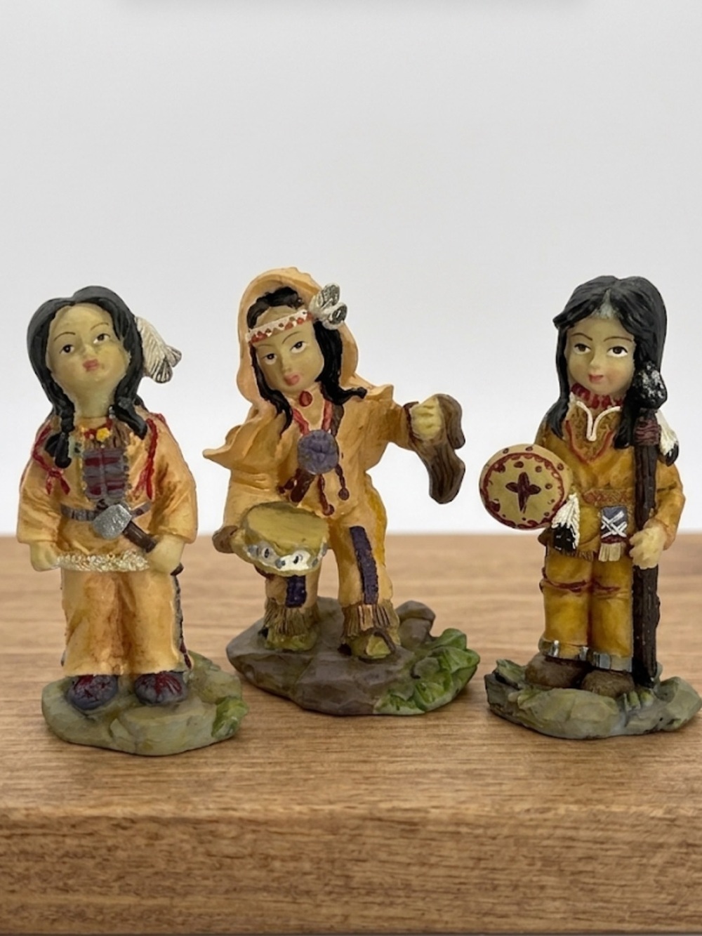 Vintage Native American Indian Hand-Painted Ceramic Native Figurine Set 3 Piece